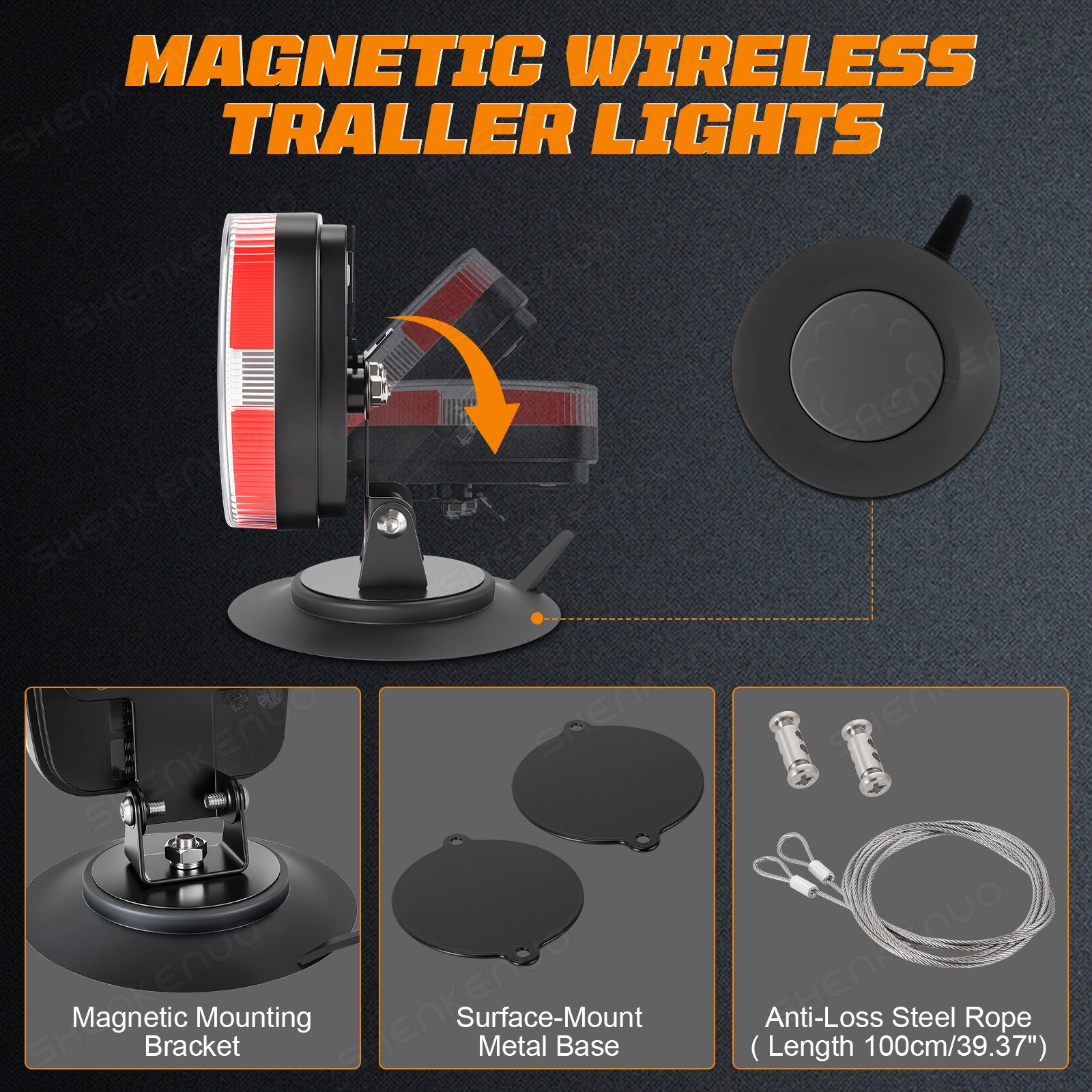 Magnetic Wireless TrailerLight IP67 Waterproof Brake Reverse License Plate Light