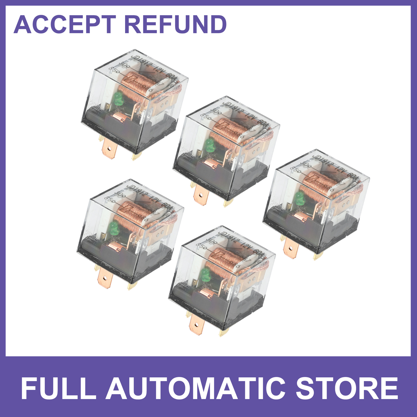 FIVE Waterproof Relay DC 12V 60A 4 Pin Relay Car Charge Case Universal