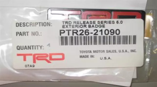 Genuine Toyota/Scion Black & Red TRD Release Series Emblem/Badge PTR26-21090