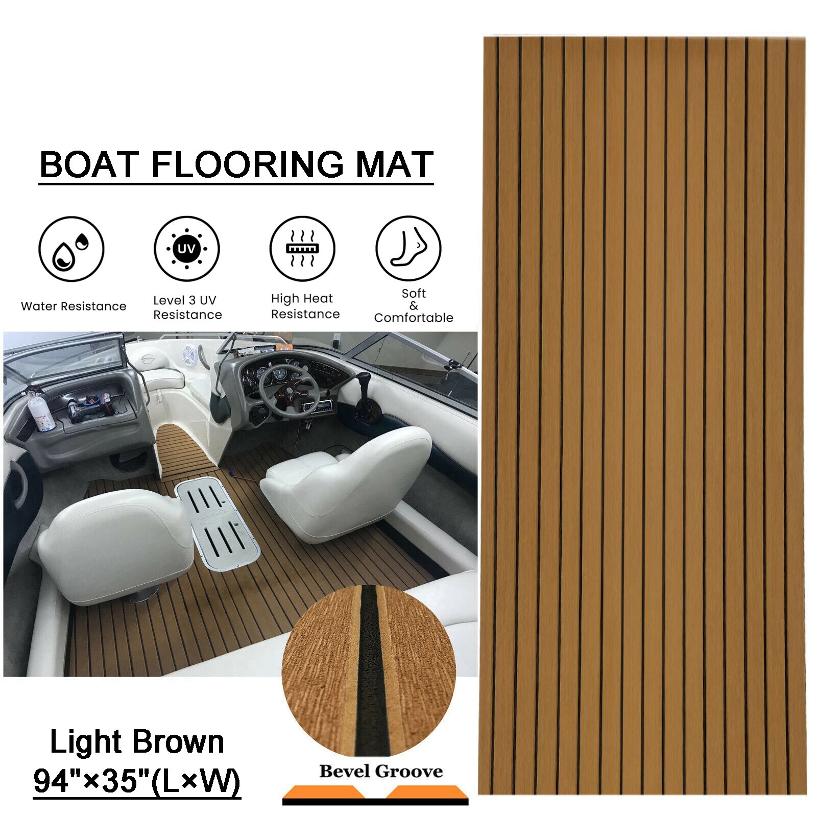EVA Foam Boat Flooring Marine Teak Non-skid Mat for Deck & Cabin Floor 7.8×2.9ft