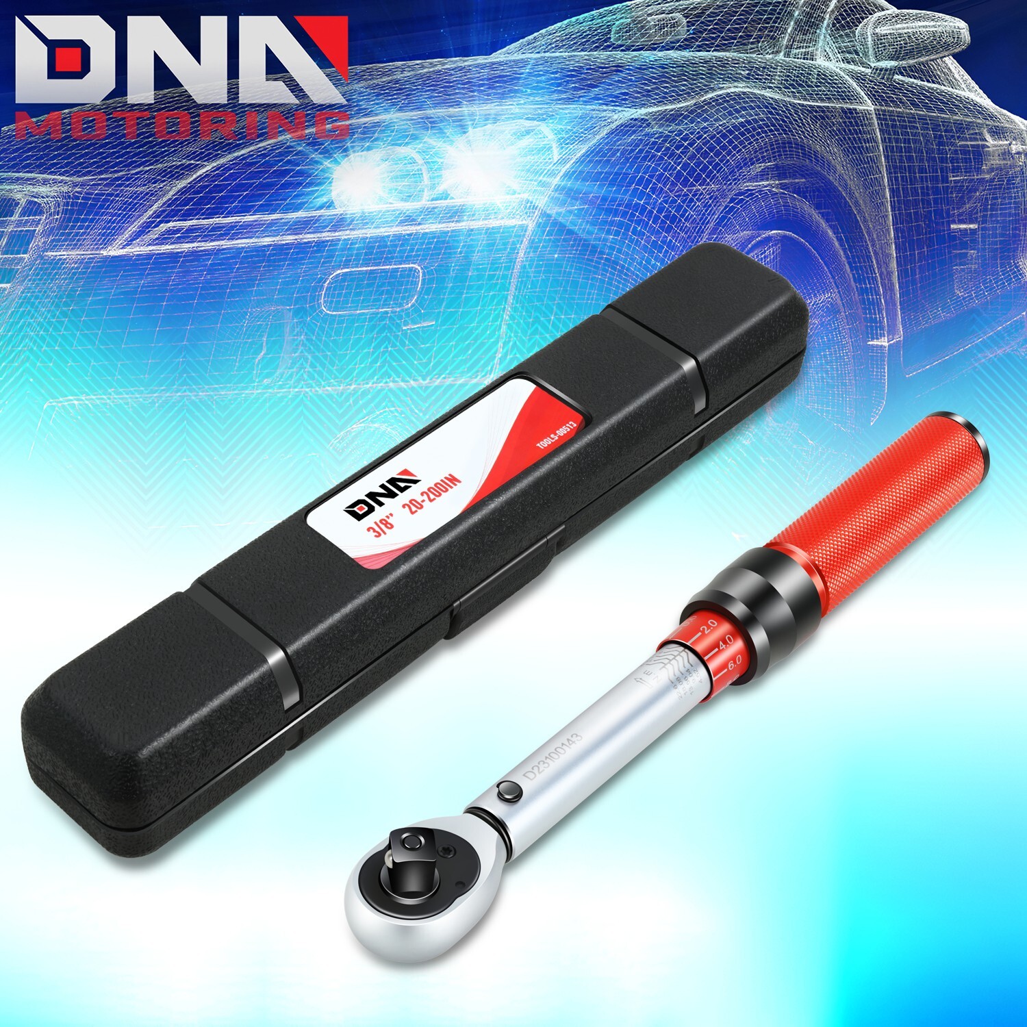 3/8″ 20-200IN.-LB Mechanic Adjustable Click Torque Wrench w/ Storage Box Red
