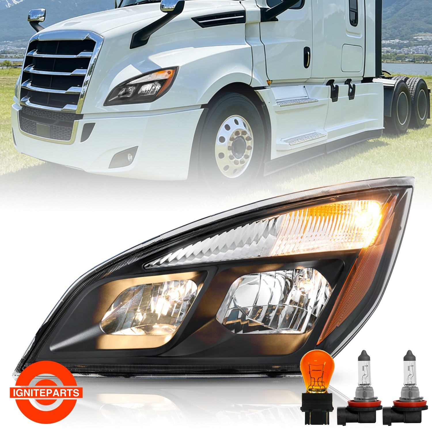 For 2018-2024 Freightliner Cascadia Halogen W/Bulbs Headlights Headlamps LH/RH