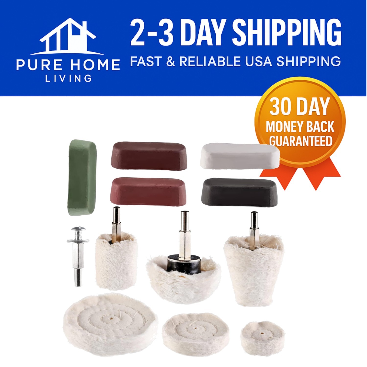 Buffing Wheel Kit: 12 Cotton Pads & Color-Coded Rouge Compounds Included