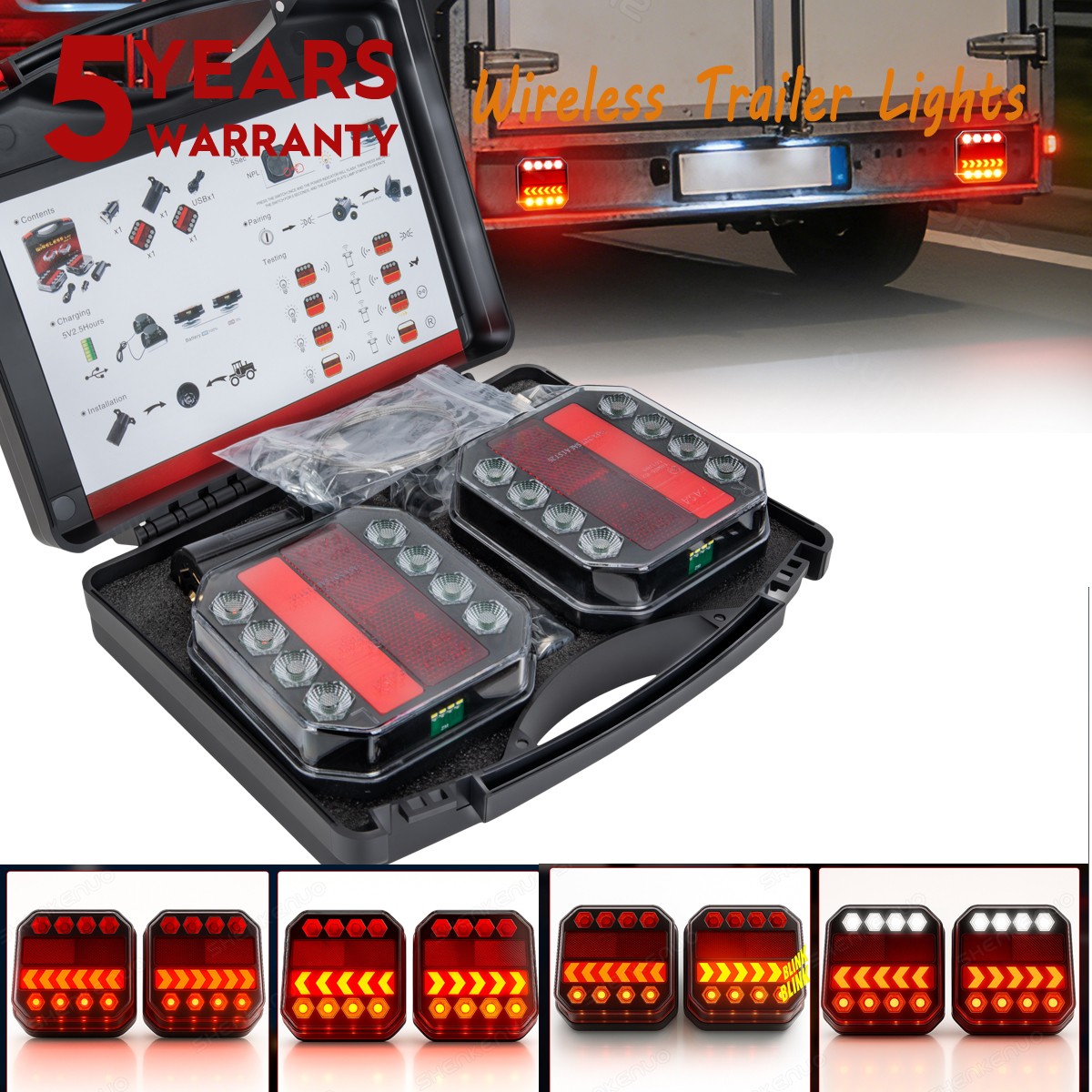 New Wireless Rear LED Submersible Magnetic Trailer Tail Lights Boat Truck IP65