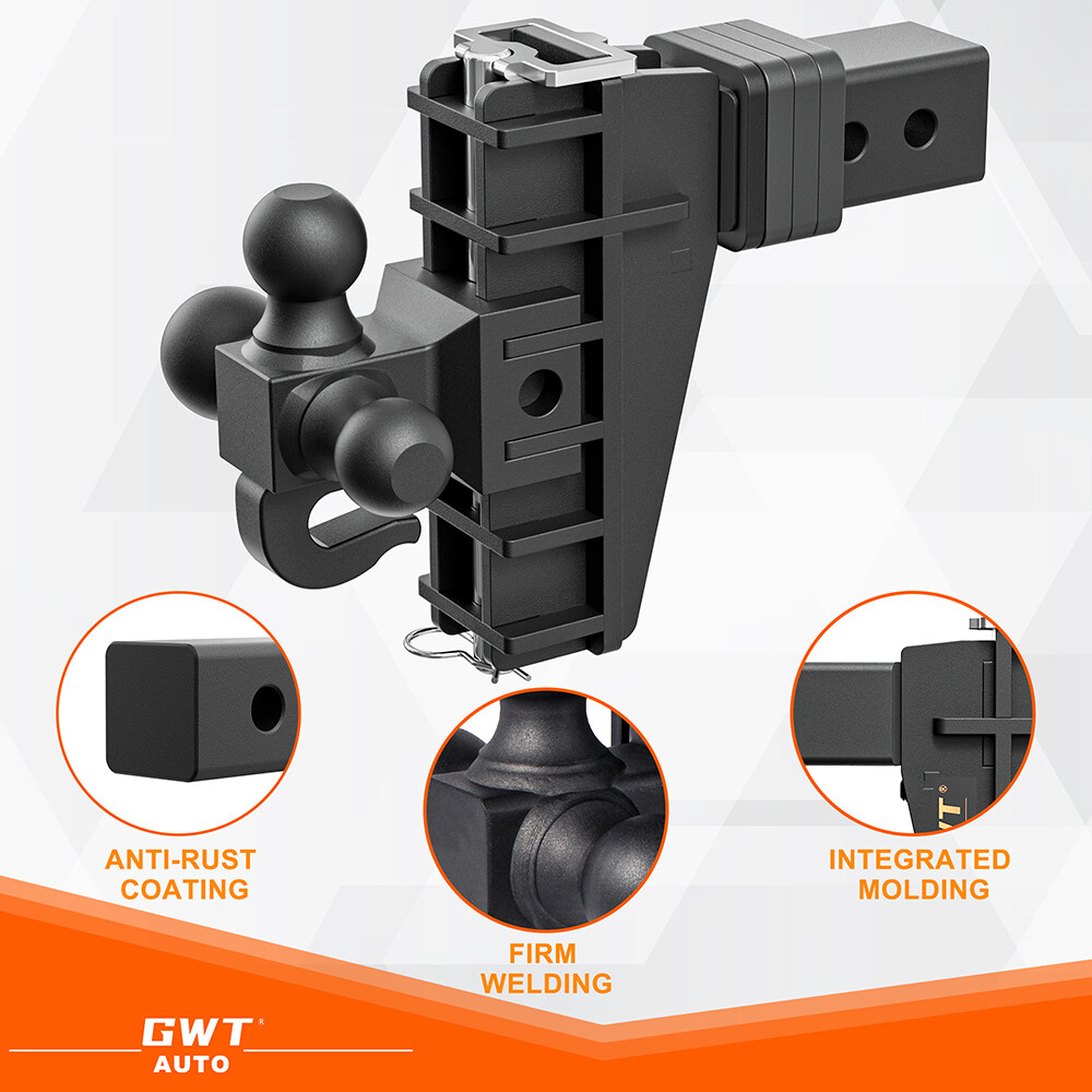 Adjustable Trailer Hitch 2.5” Receiver 6” Drop Tow Tri-Ball w/ Hook Heavy Duty