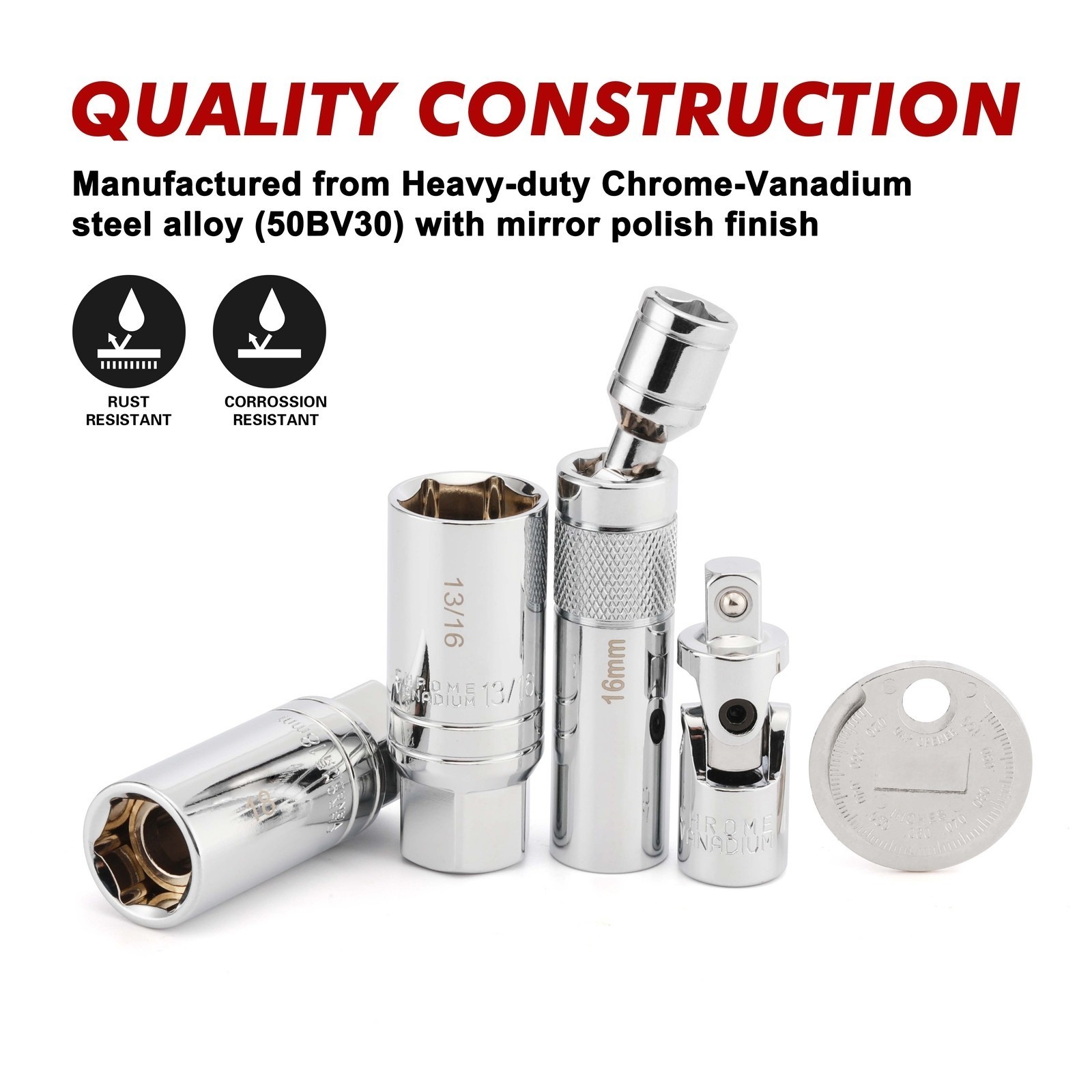 10PCS 3/8″Drive Magnetic Spark Plug Socket Set 6PT&12PT Extension Bar CR-V Steel