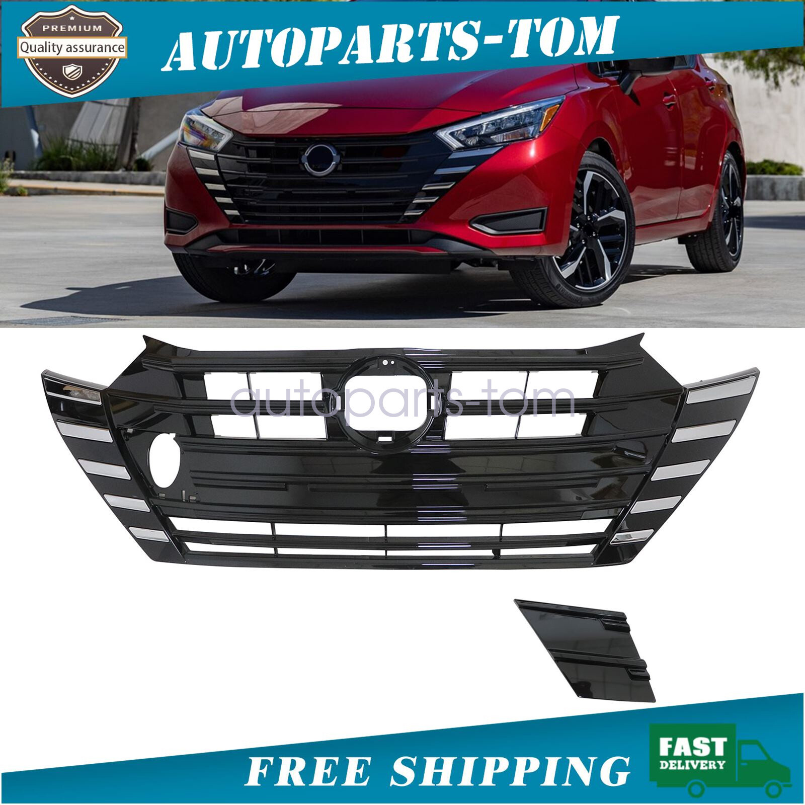 New Black Upper Bumper Grille Assembly Front Fit 2023-2025 Nissan Versa