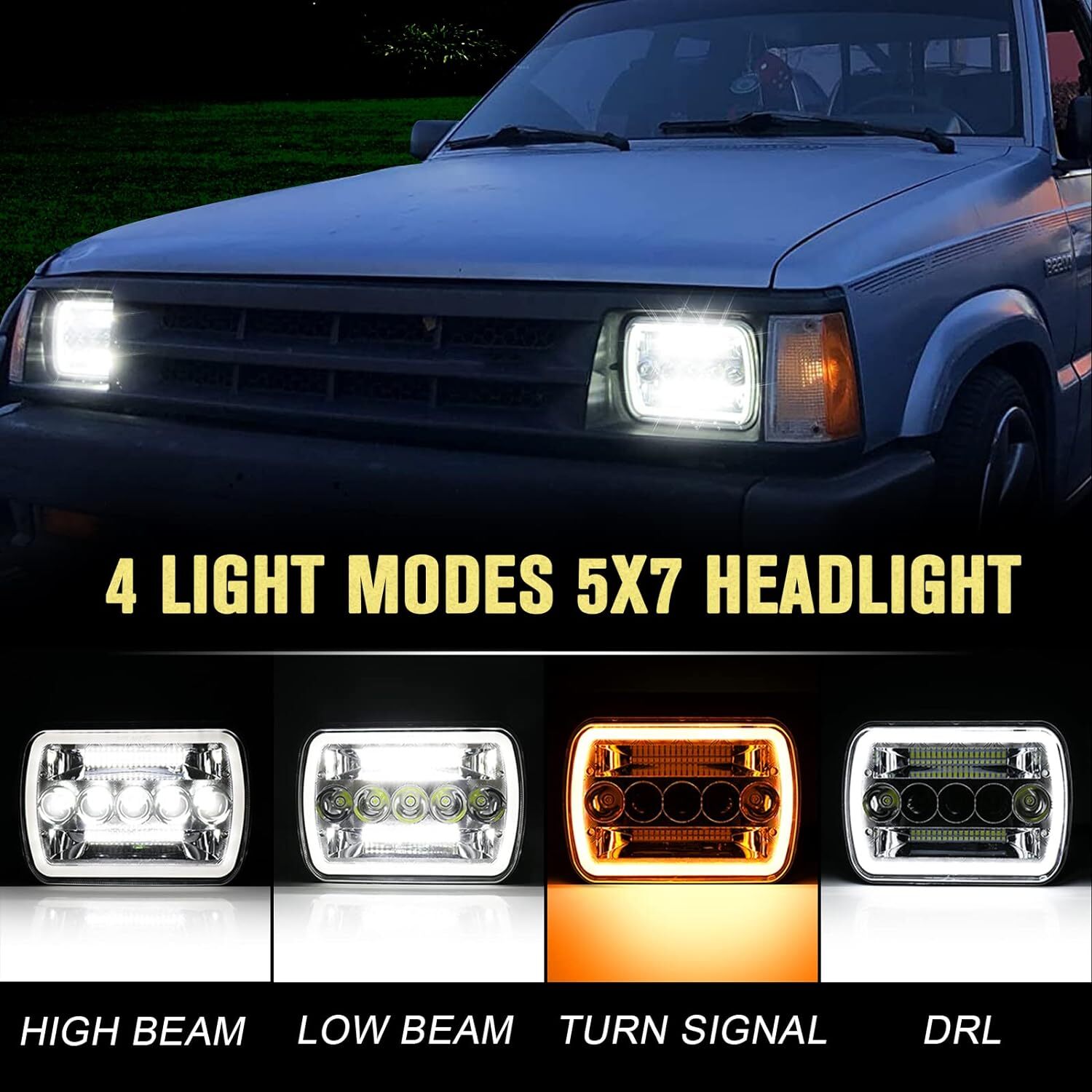 For Ford E-150 Econoline E-250 E-350 7×6″ 5X7″ in LED Headlights Hi-Lo Beam DRL