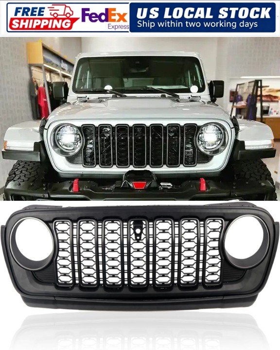 US STOCK For Jeep Wrangler JL/JT 18-23 Matte Black Front Grille W/ Camera Hole