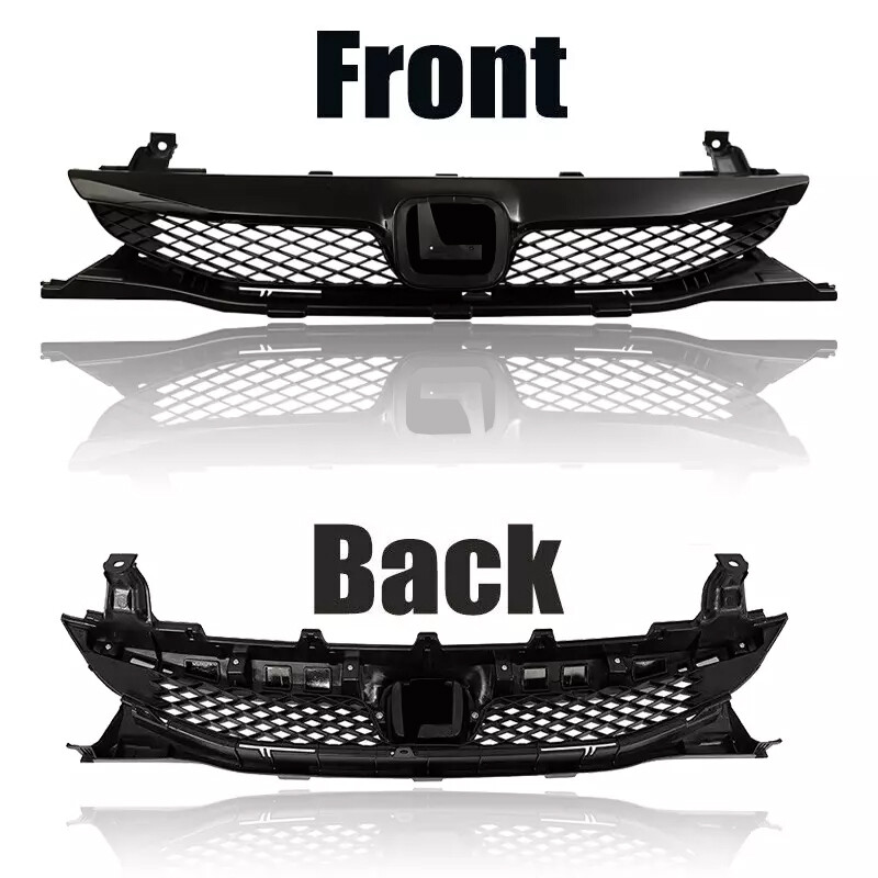 For 2009 2010 2011 Honda Civic Sedan Gloss Black Front Bumper Upper Grille Grill