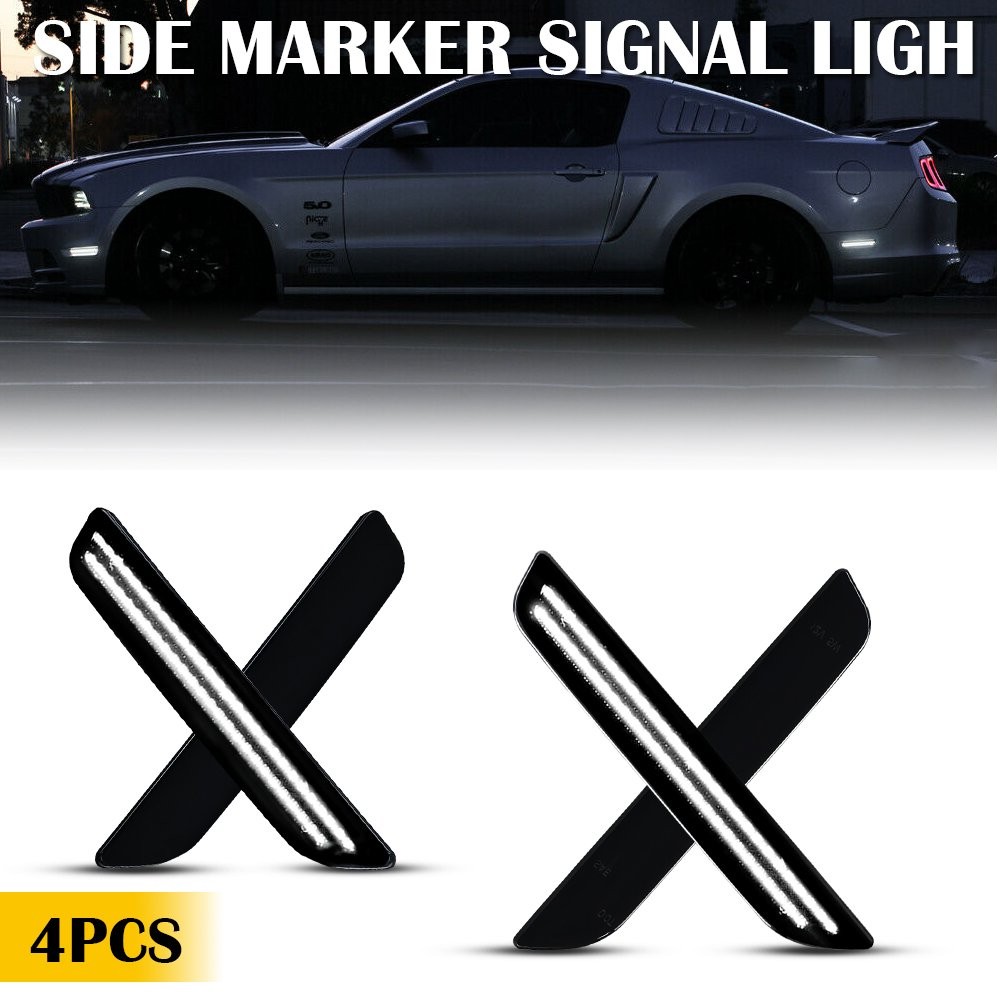 Side Marker Lights Smoked Lens For Ford Mustang 2010-2014 Front & Rear LED/Clear
