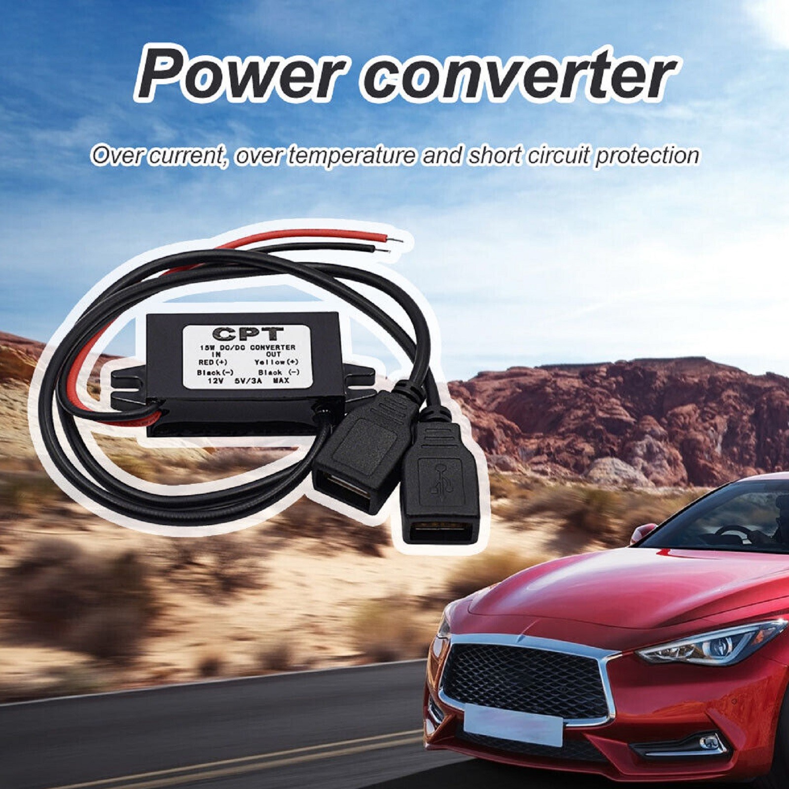 DC 12V To DC 5V 3A Dual USB Charger Adapter Power Converter Module For Car