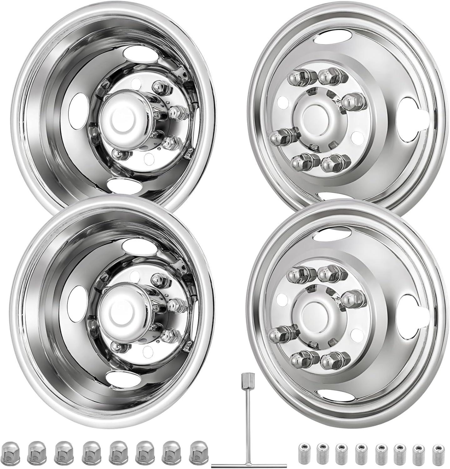 For 2008-2025 Ford E350 E450 16” Polished Stainless Steel Dual Wheel Simulators