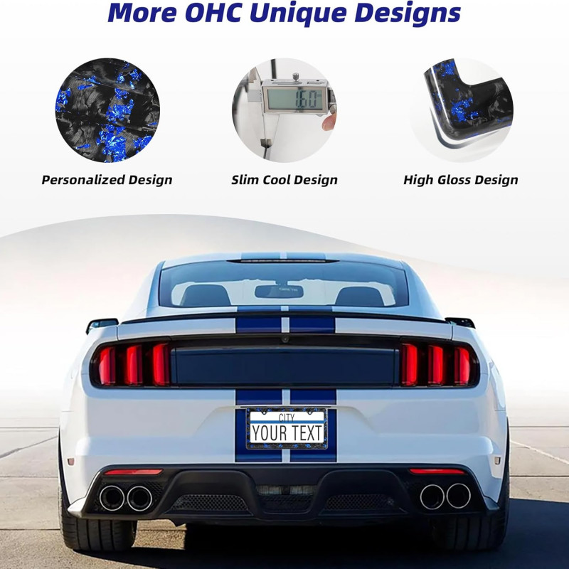 Blue Flakes Forged Carbon Fiber License Plate Frame for US Standard Car