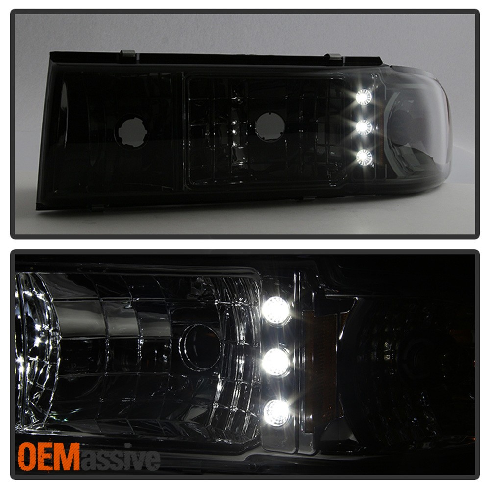 Fit 91-96 Impala Caprice Smoked LED Headlights w/Corner Lamp Left+Right