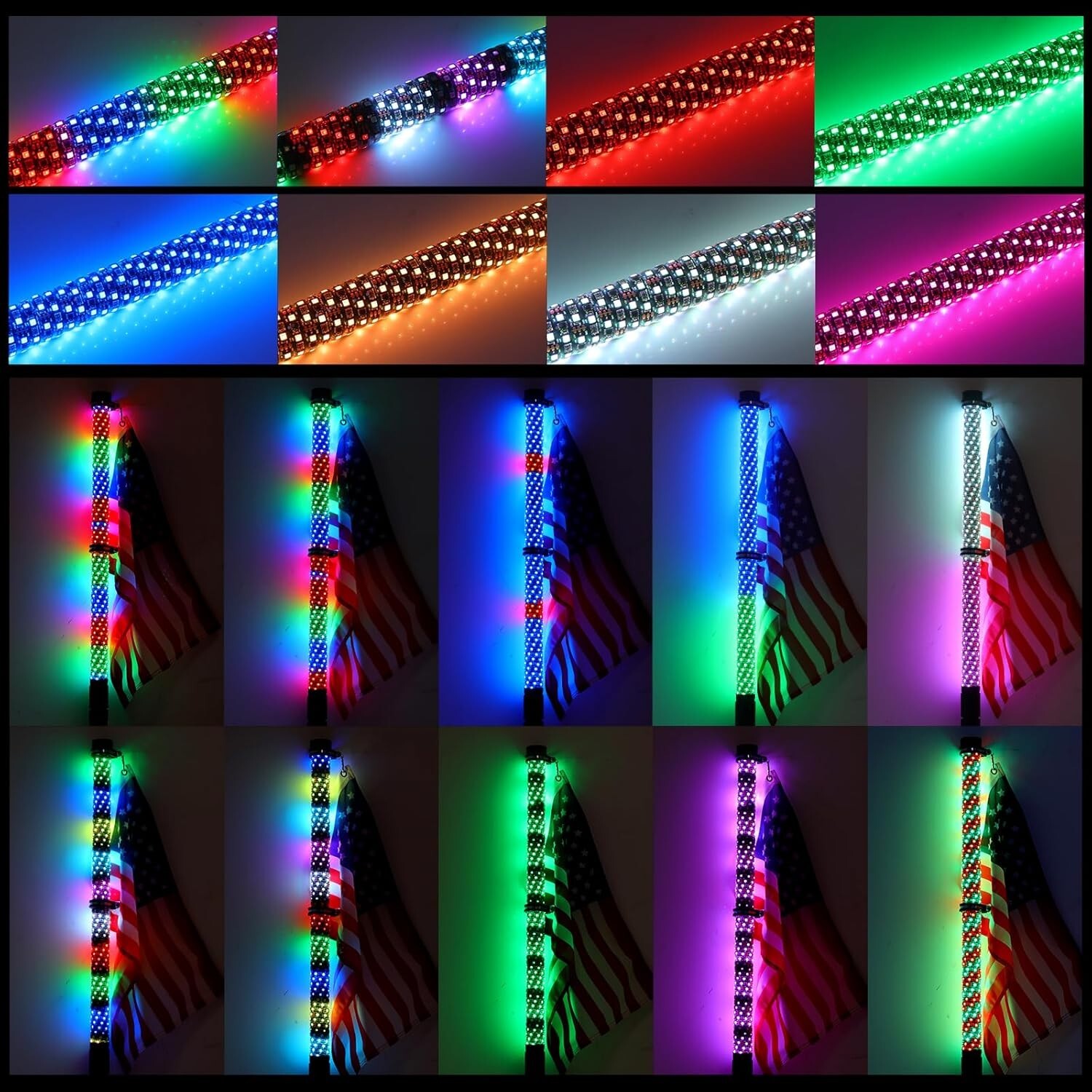 2X2FT RGB Fat Spiral Whip Lights For Polaris RZR PRO XP Kawasaki TERYX KRX4 1000