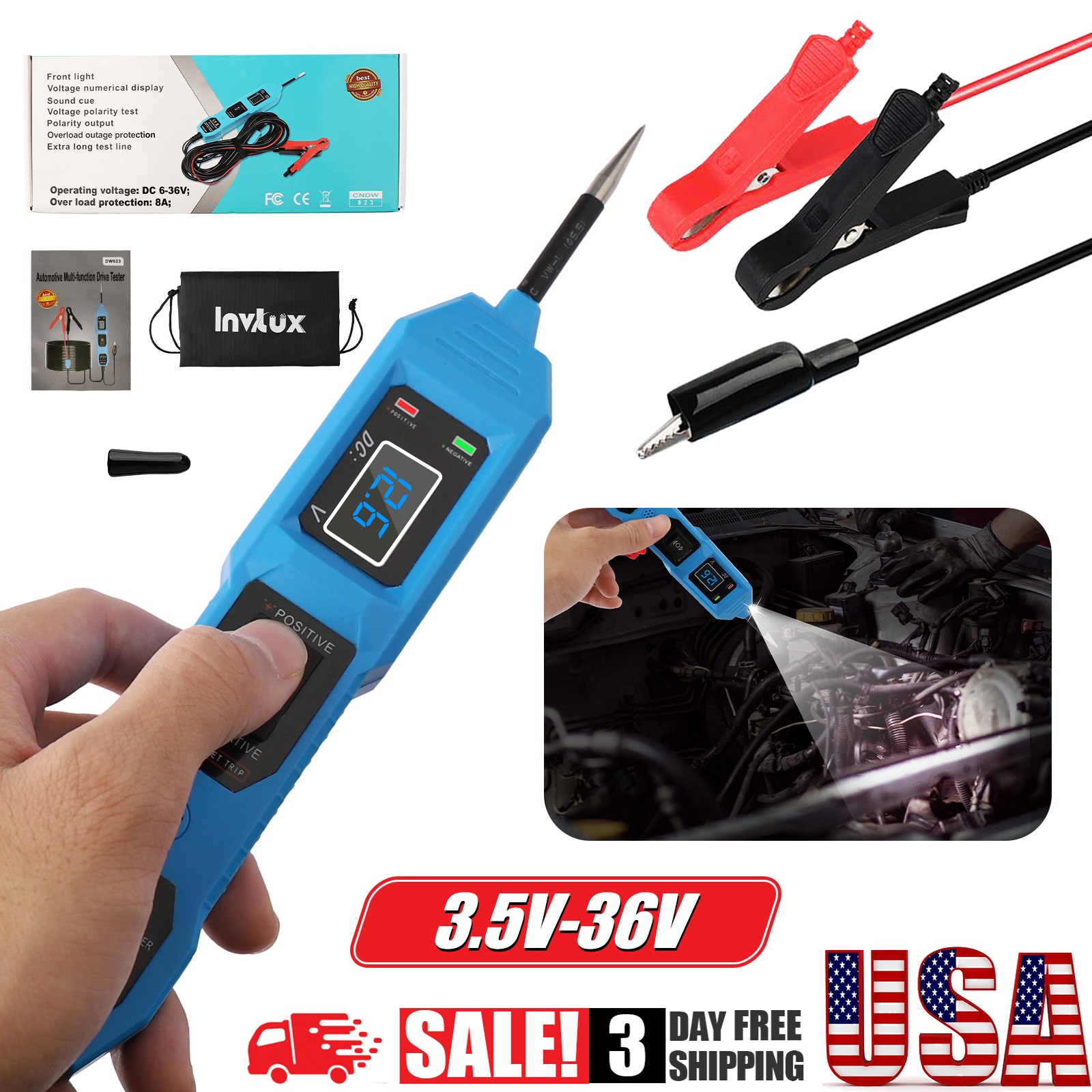 3.5-36V Car Circuit Tester Digital Automotive Power Electrical Probe Test Light