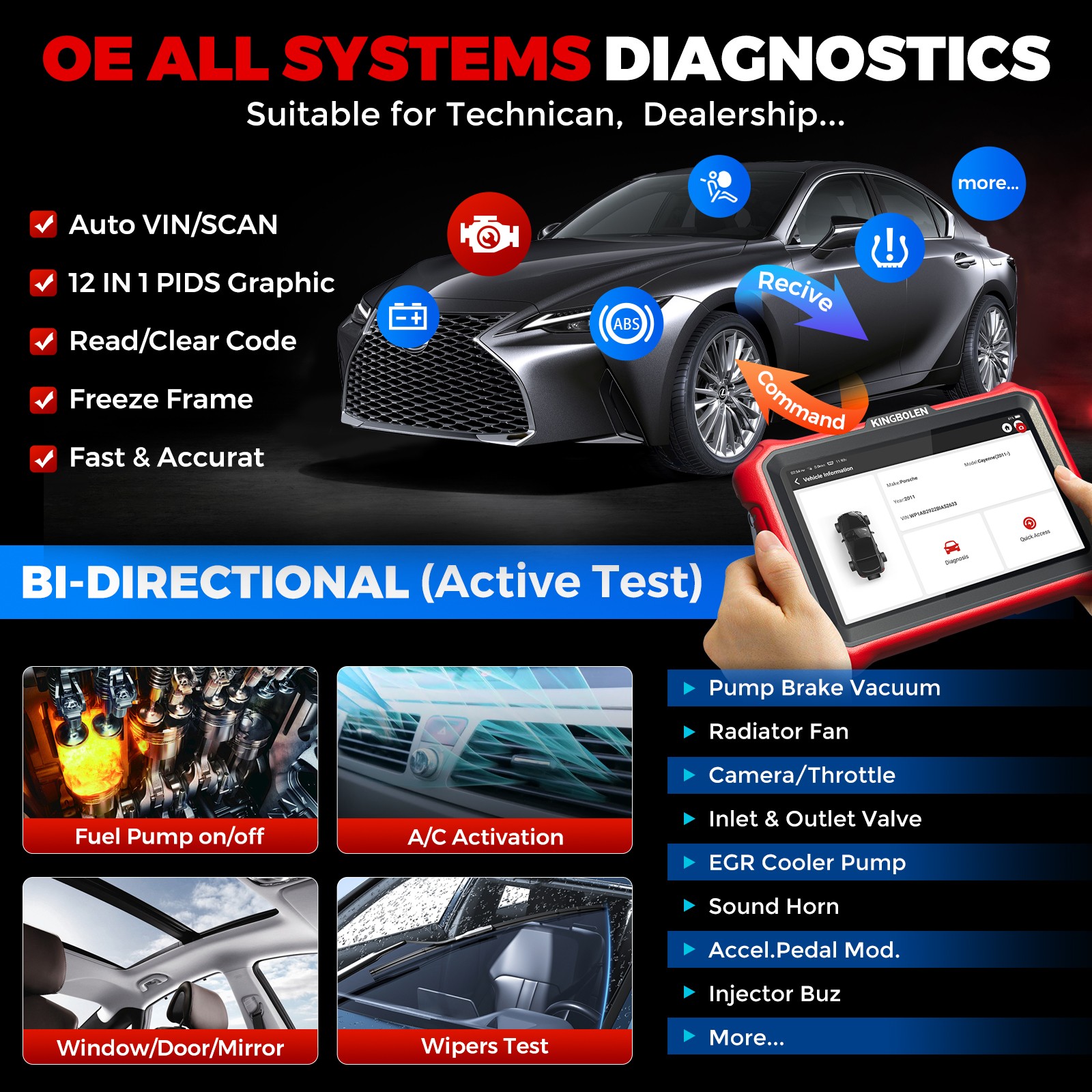 KINGBOLEN K8 PRO OBD2 Scanner Auto Bidirectional Diagnostic Tool ECU KEY Coding