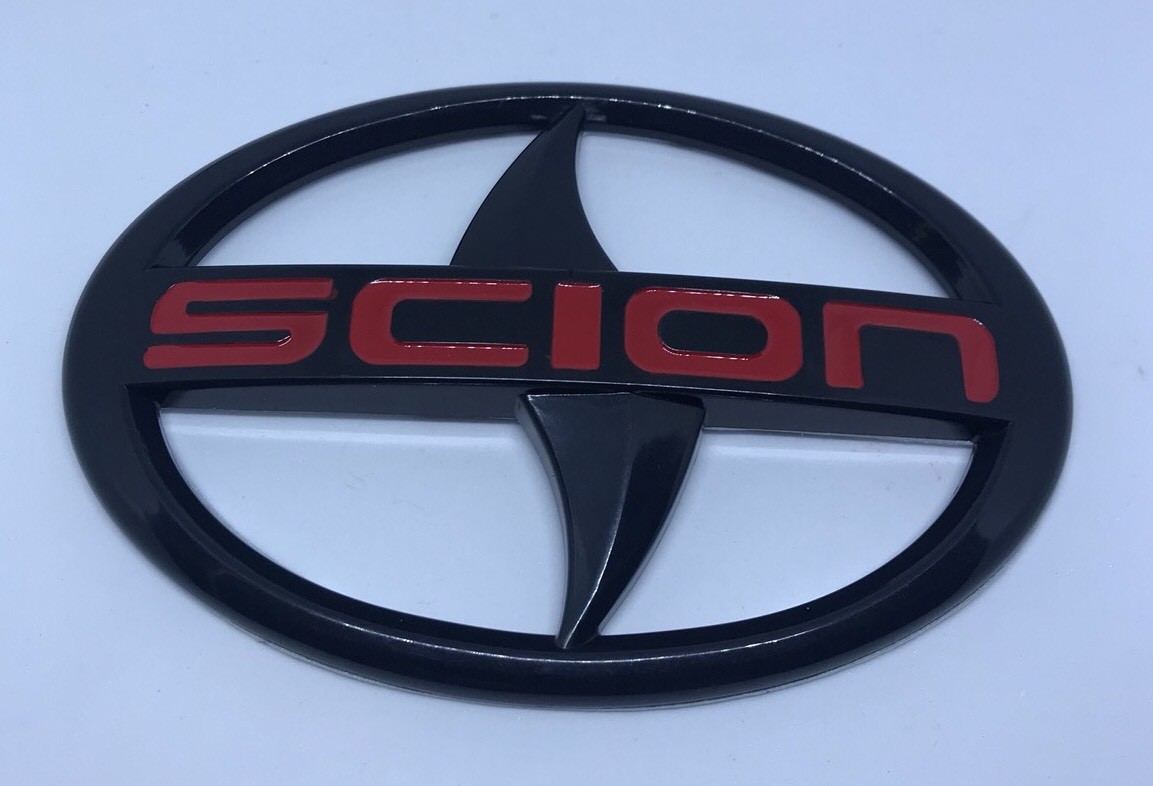 Scion Emblems large Silver Black letter Badge Stickers front JDM black tC xA xB