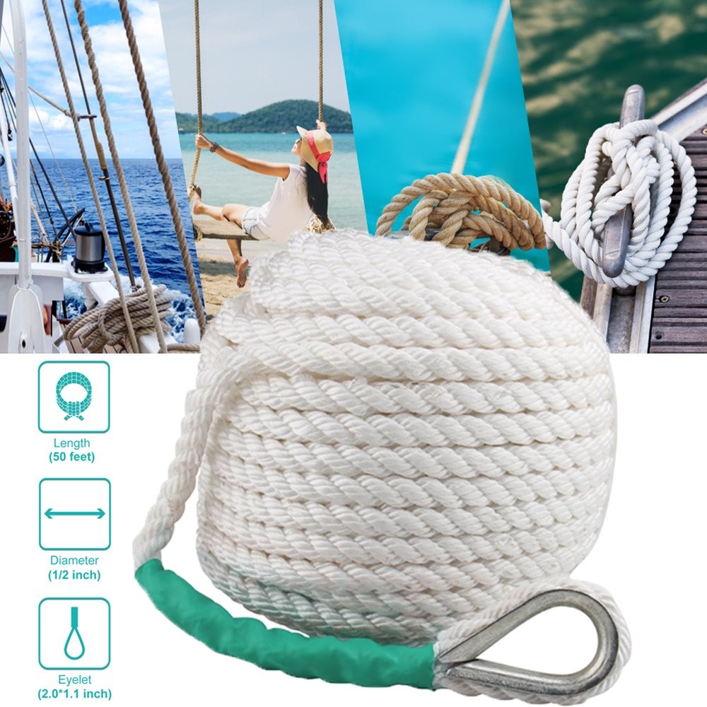 1/2″ 200FT 3 Strand Braided Nylon Anchor Rope Twisted w/ Thimble Dock Boat Line