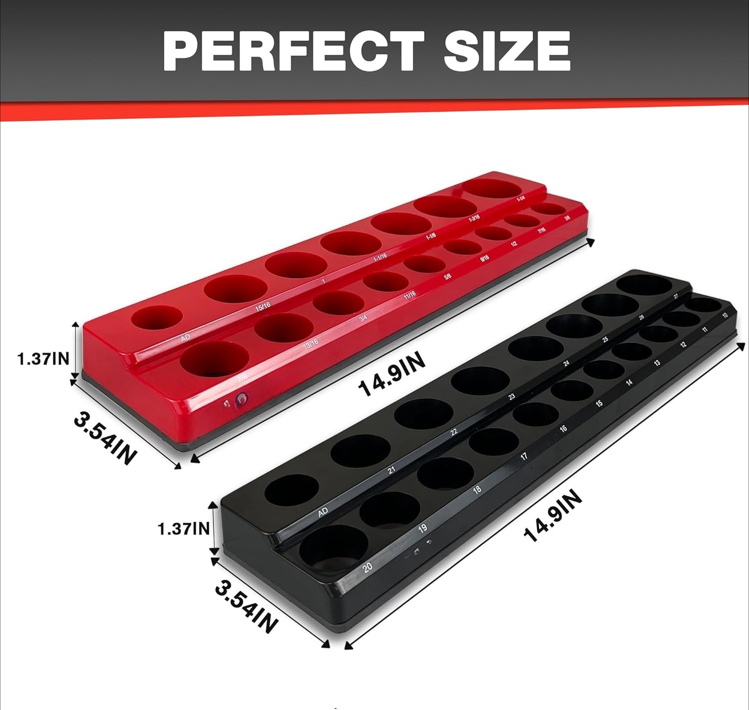 1/2″ Magnetic Socket Organizer Set, 2-Piece SAE & Metric Socket Holder Kit