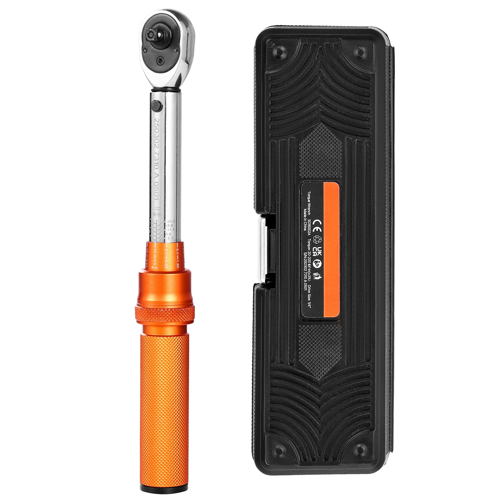 Click Torque Wrench Set 1/4 Inch Drive 20-200lbf-in /2.3-22.6N.m 72-Tooth Orange