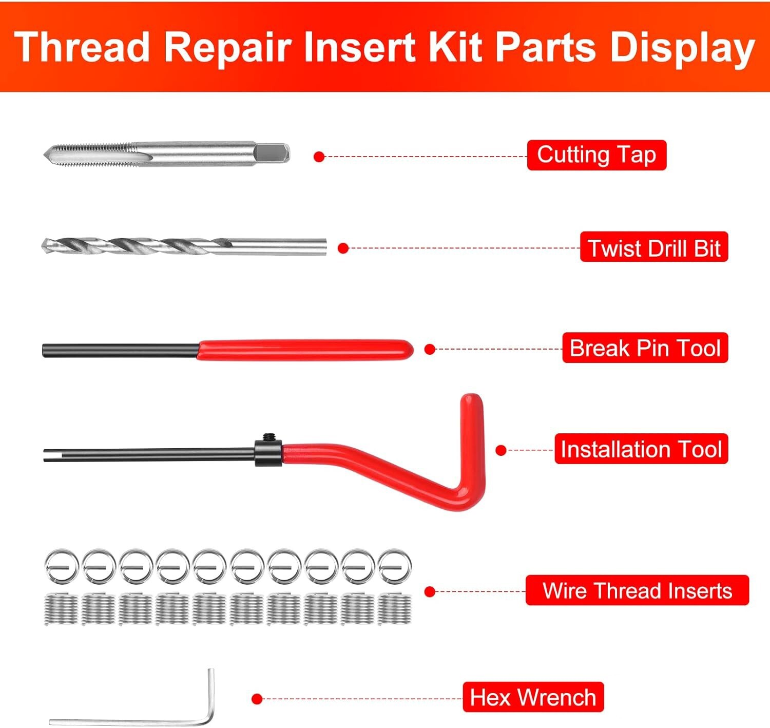 25PC Stainless Helicoil Thread Insert Kit for M5 x 0.8 Thread Repair Tool