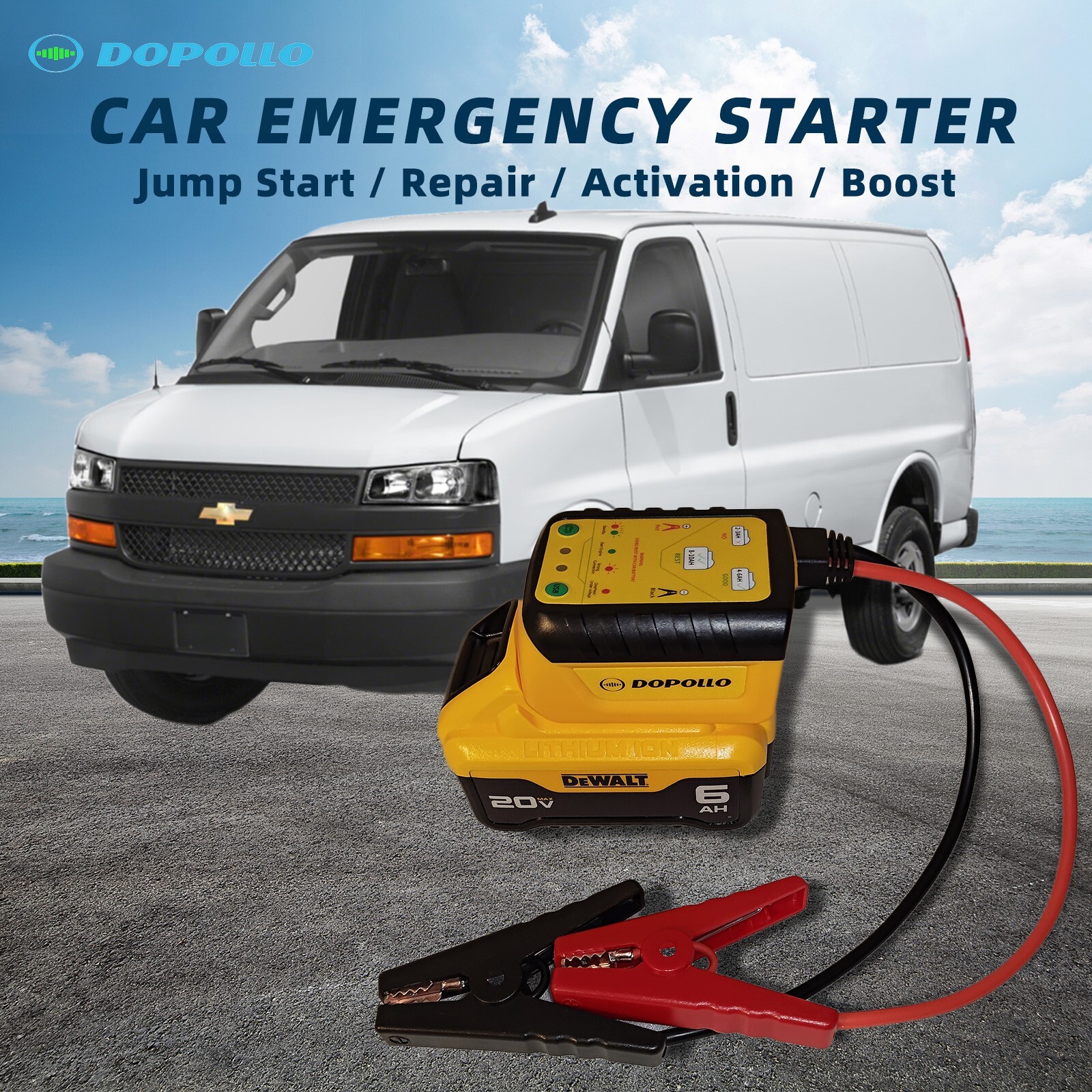 Dopollo Multi Starter, DJS20-DEW, Dewalt 20V or 60V Battery Jump Start Adapter