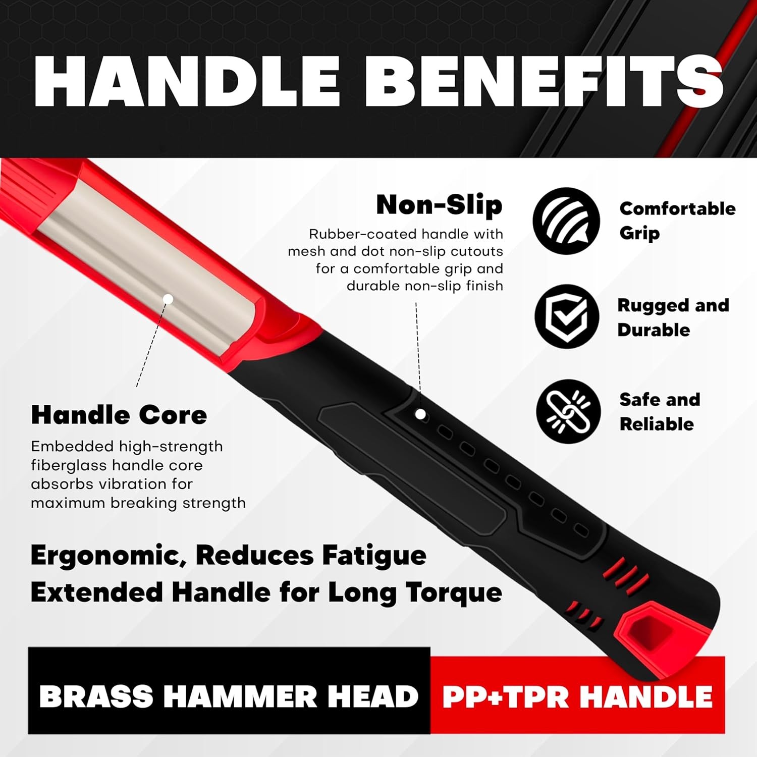 C&T 3lb Brass Sledge Hammer,Non-Sparking,Comfortable Fiberglass 3LB