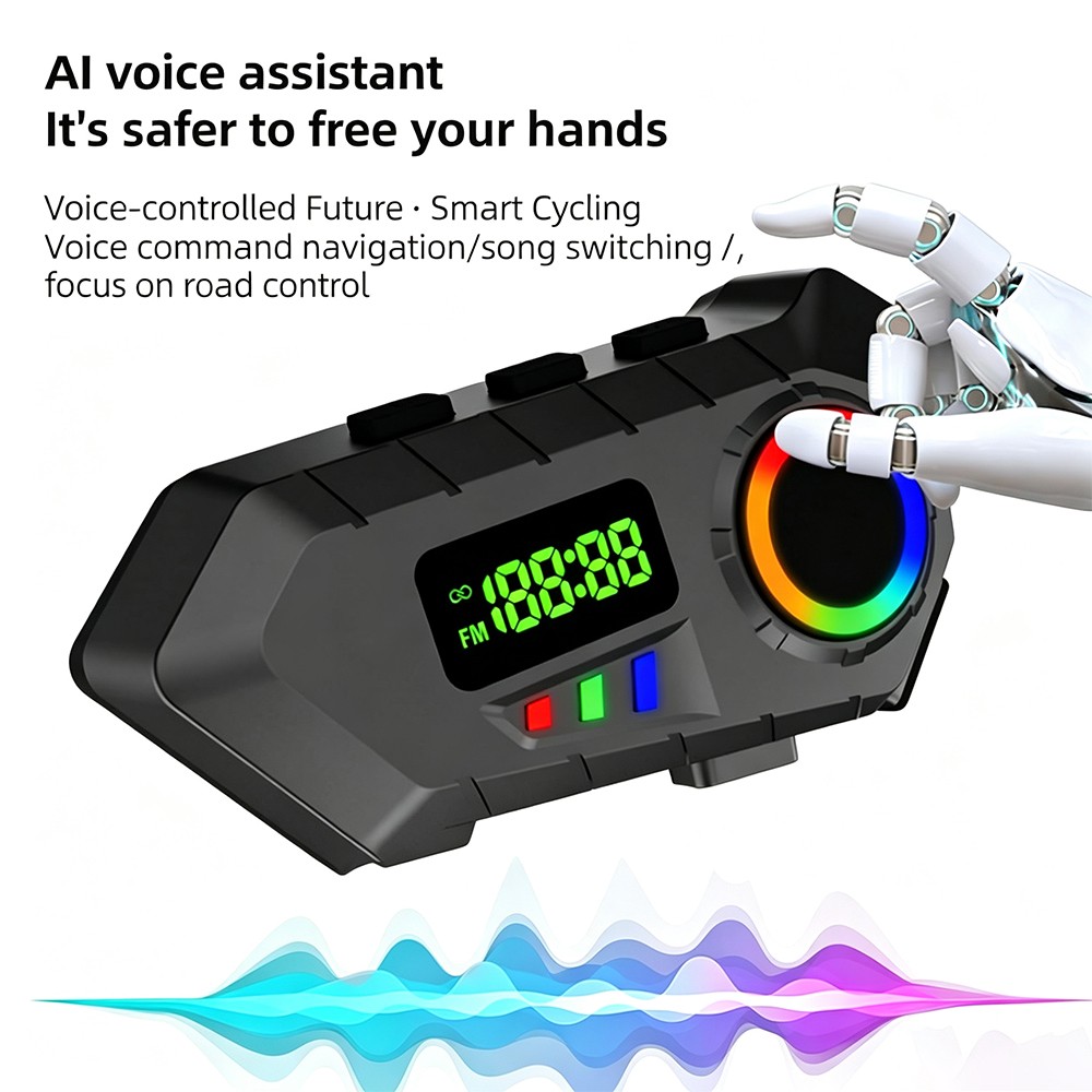 Motorcycle Helmet Intercom Bluetooth Headset LCD RGB Lights HiFi Stereo BT 6.0