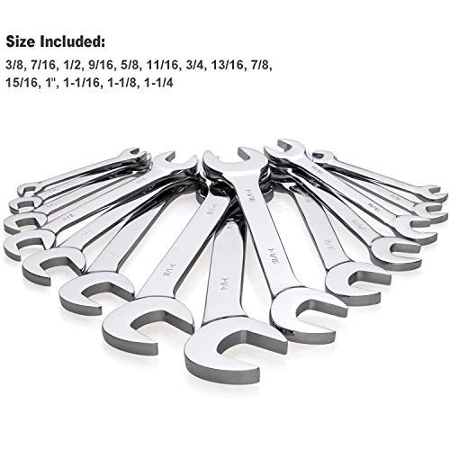 14-Piece Angle Head Open End Wrench Set, Chrome Vanadium Steel, Inch Sizes & Rac