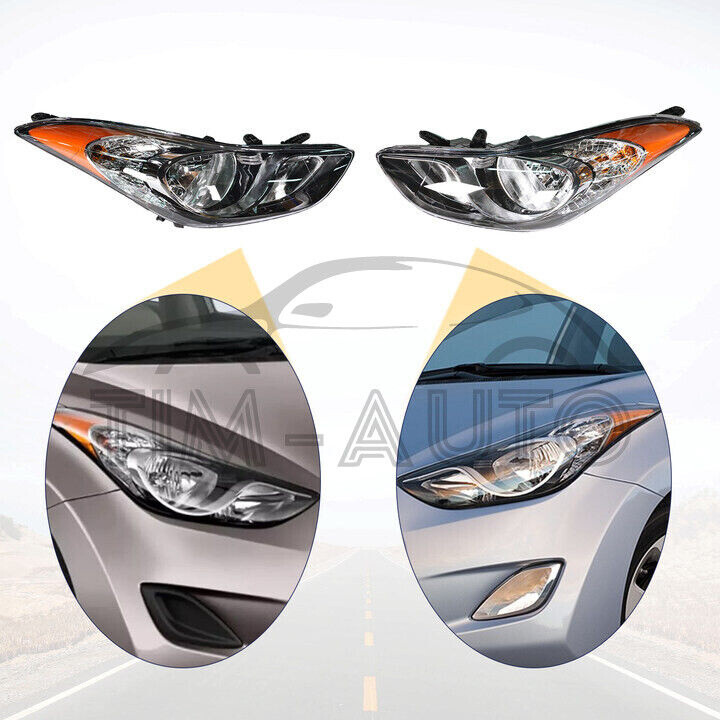 Pair Set Halogen Headlight Headlamp Assembly For 2011-2013 Hyundai Elantra