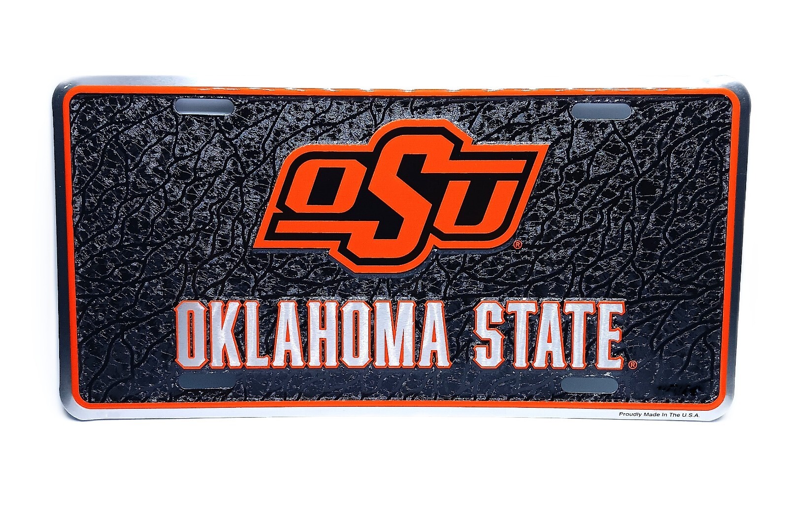 Licensed OSU OKLAHOMA STATE COWBOYS 3D EMBOSSED METAL CAR NOVELTY LICENSE PLATE