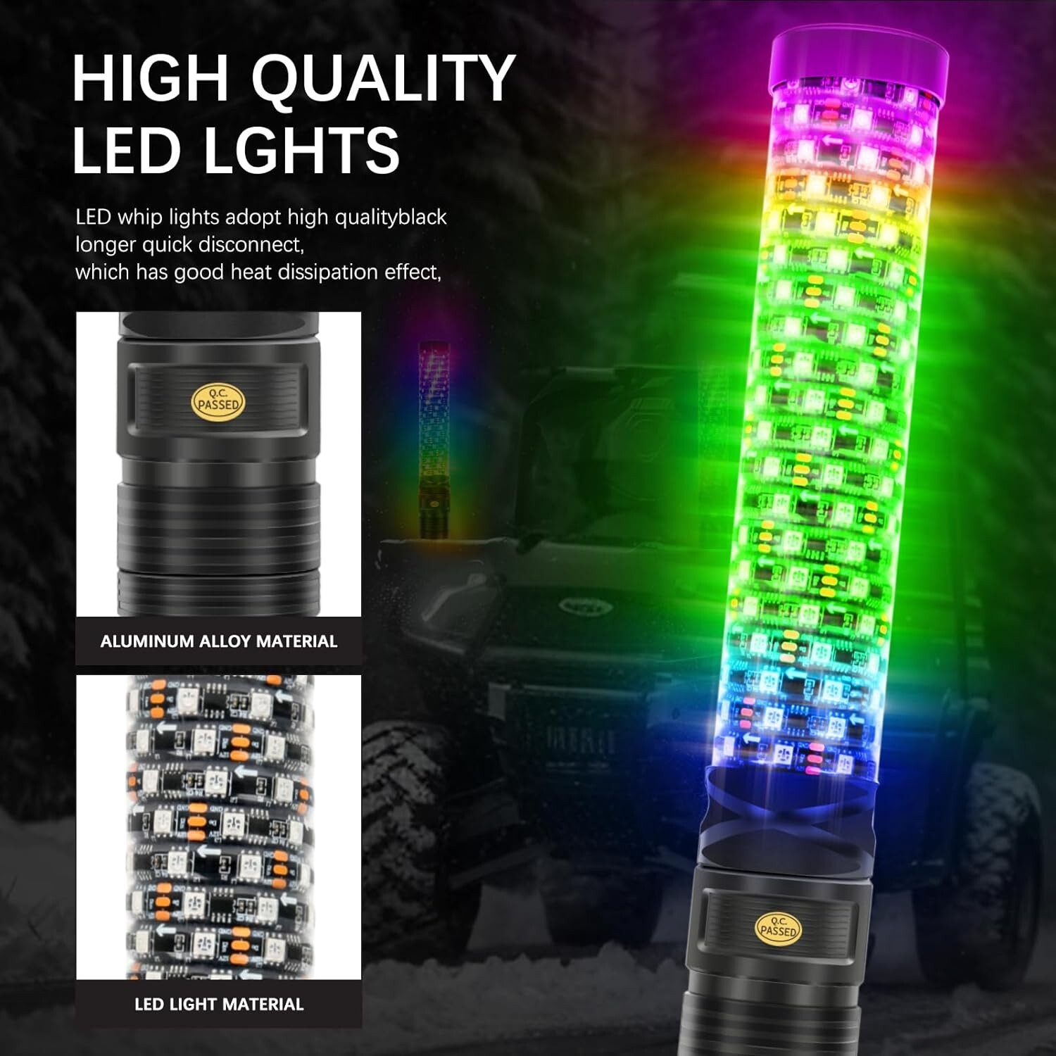 2X2FT RGB Fat Spiral Whip Lights For Polaris RZR PRO XP Kawasaki TERYX KRX4 1000