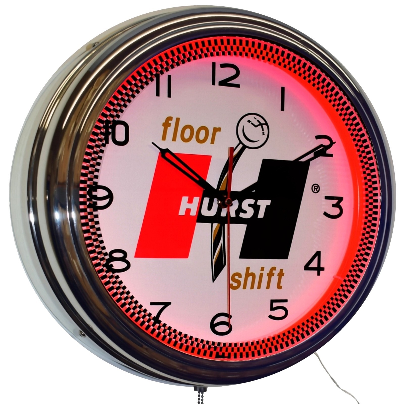 16″ Hurst Floor Shift Neon Advertising Clock Man Cave Garage Decor (Red)