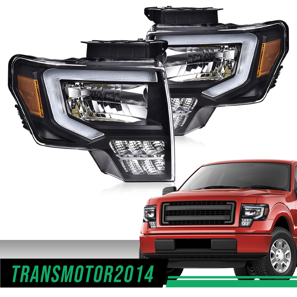 Fit For 2009-2014 Ford F150 F-150 Truck LED DRL Projector Headlights Left+Right