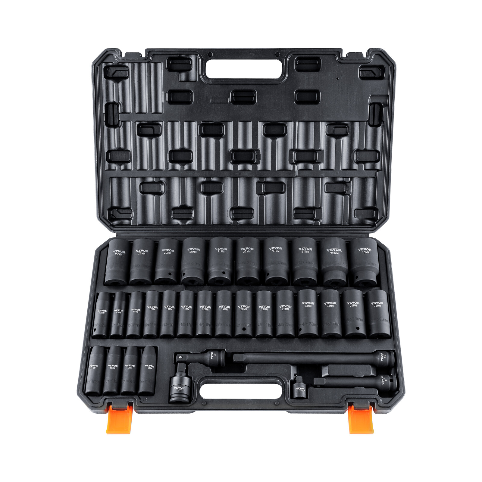 Impact Sockets Set 34pcs 6 Point 1/2inch Drive Bit Ratchet Tool Kit Case