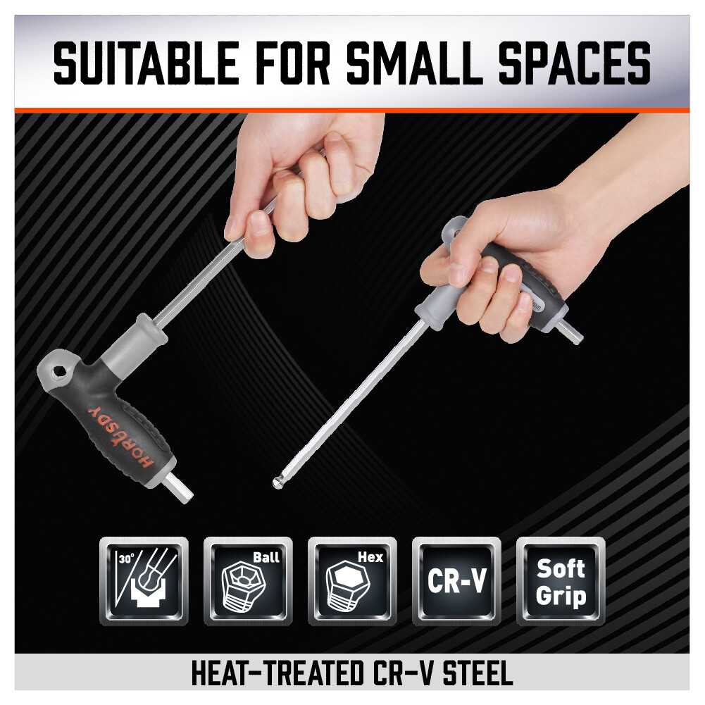 18 Pc SAE & Metric T Handle Allen Wrench Ball End Hex Key Set w/ Storage Stand