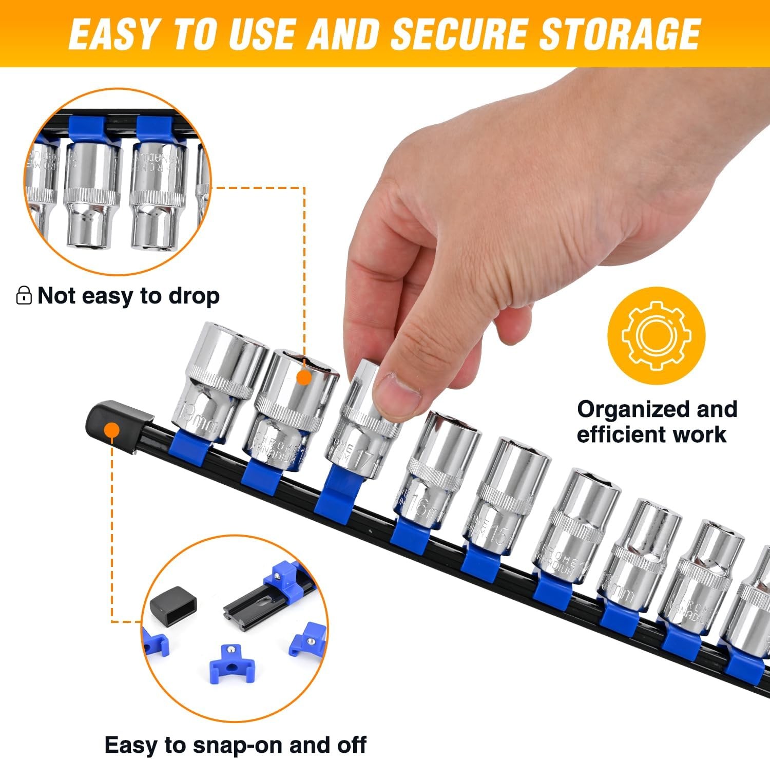 Socket Organizer ABS Socket Holder Set 1/4″ 3/8″ 1/2″ Drive Socket Rail Holders