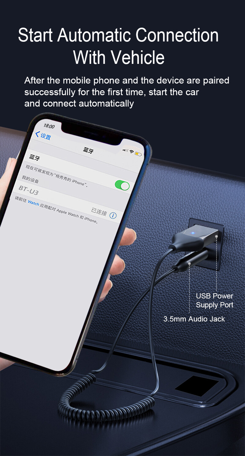 Bluetooth 5.0 AUX Audio Adapter Cable Car Kit 3.5mm Music Handsfree Receiver