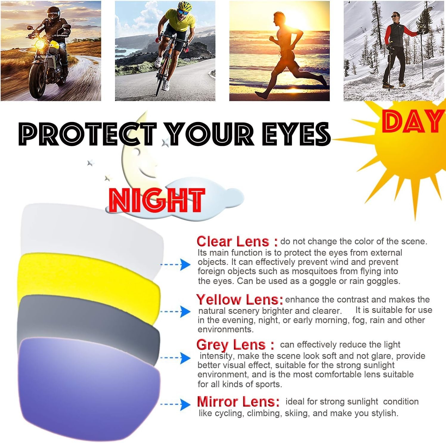 Versatile Cycle Riding Goggles with 100% UV Protection – 3 Lens Options Included