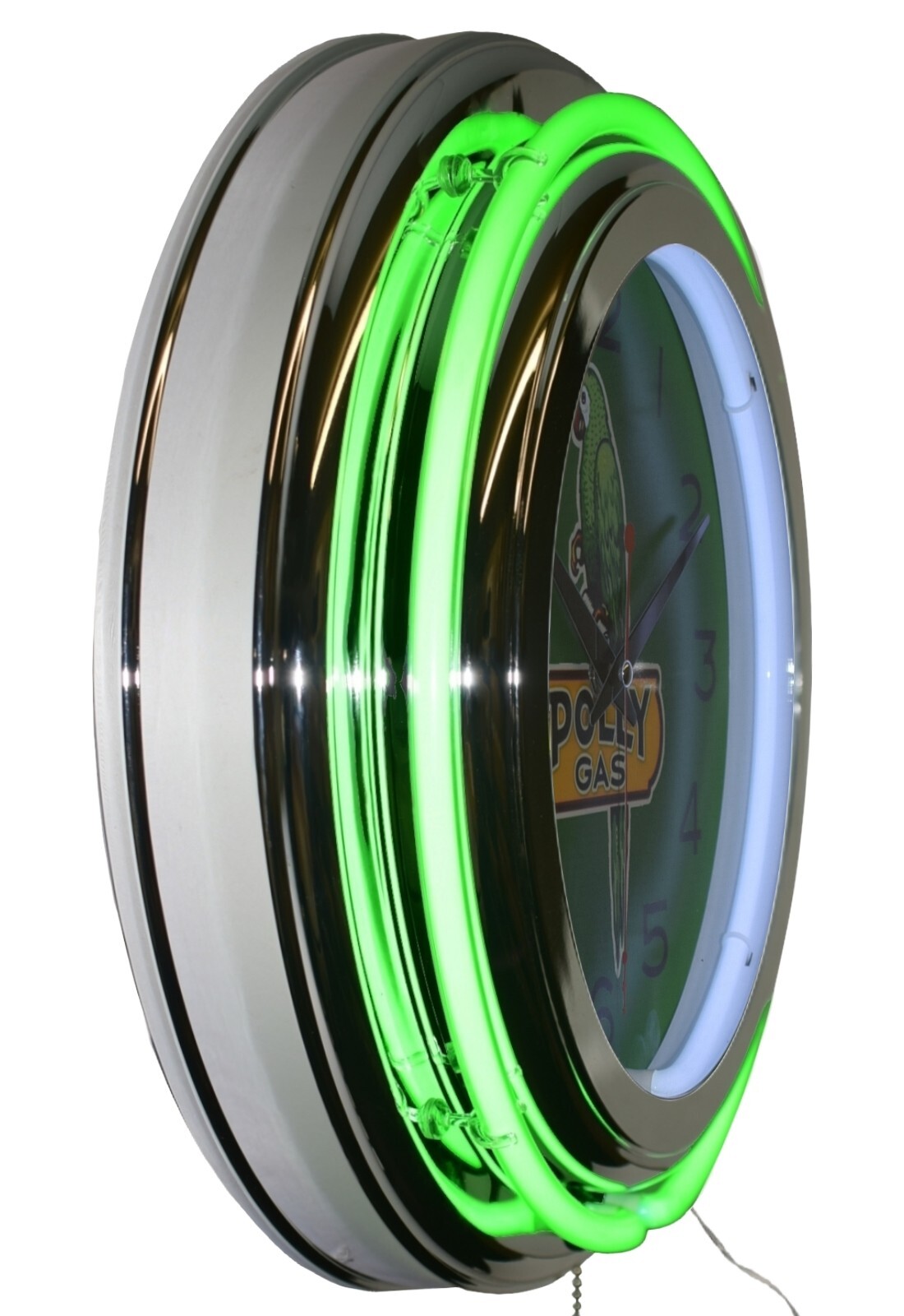 15″ Nostalgic Polly Gas Oil Double Neon Clock Garage Man Cave Decor (Green)