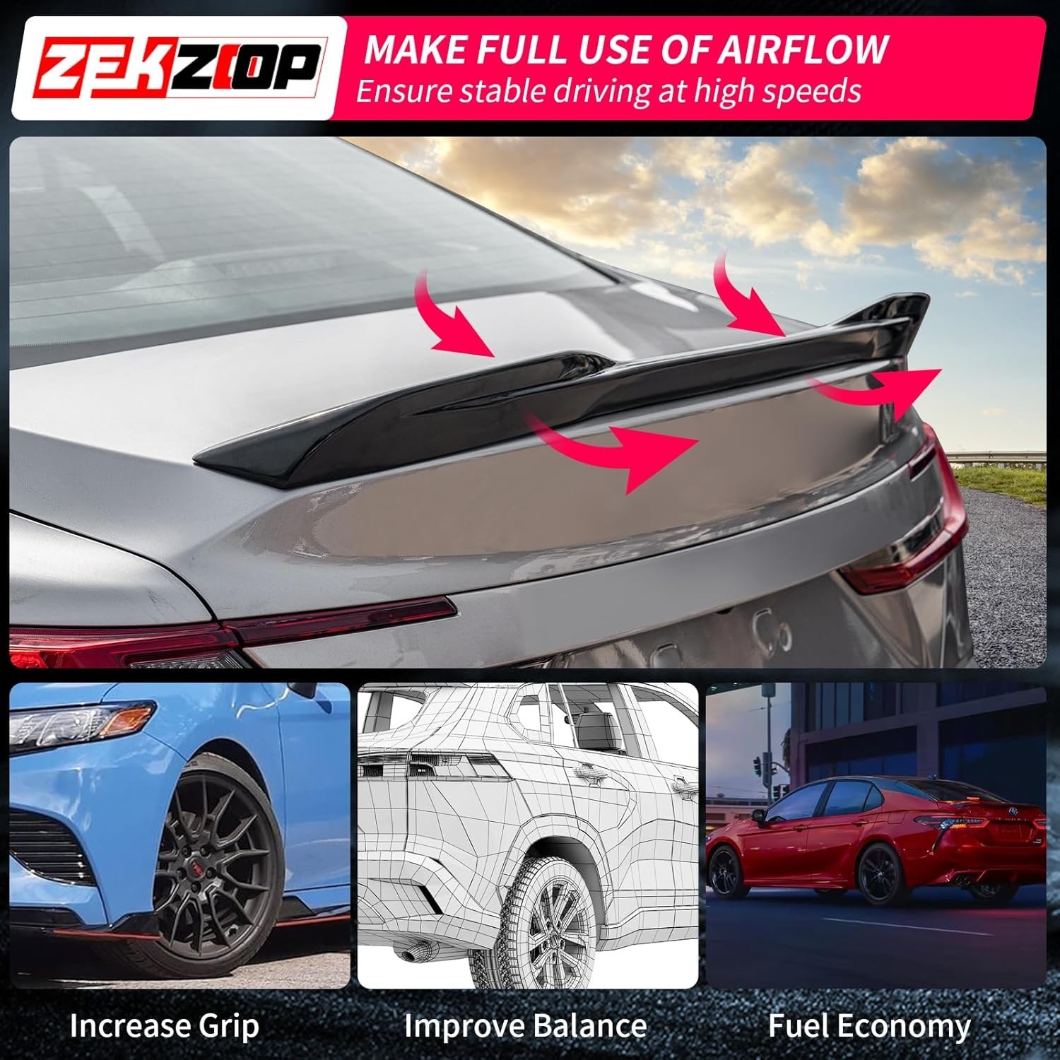 Spoiler Wing Rear Trunk Spoiler Tail Lip Glossy Black For 2025 2026 Toyota Camry