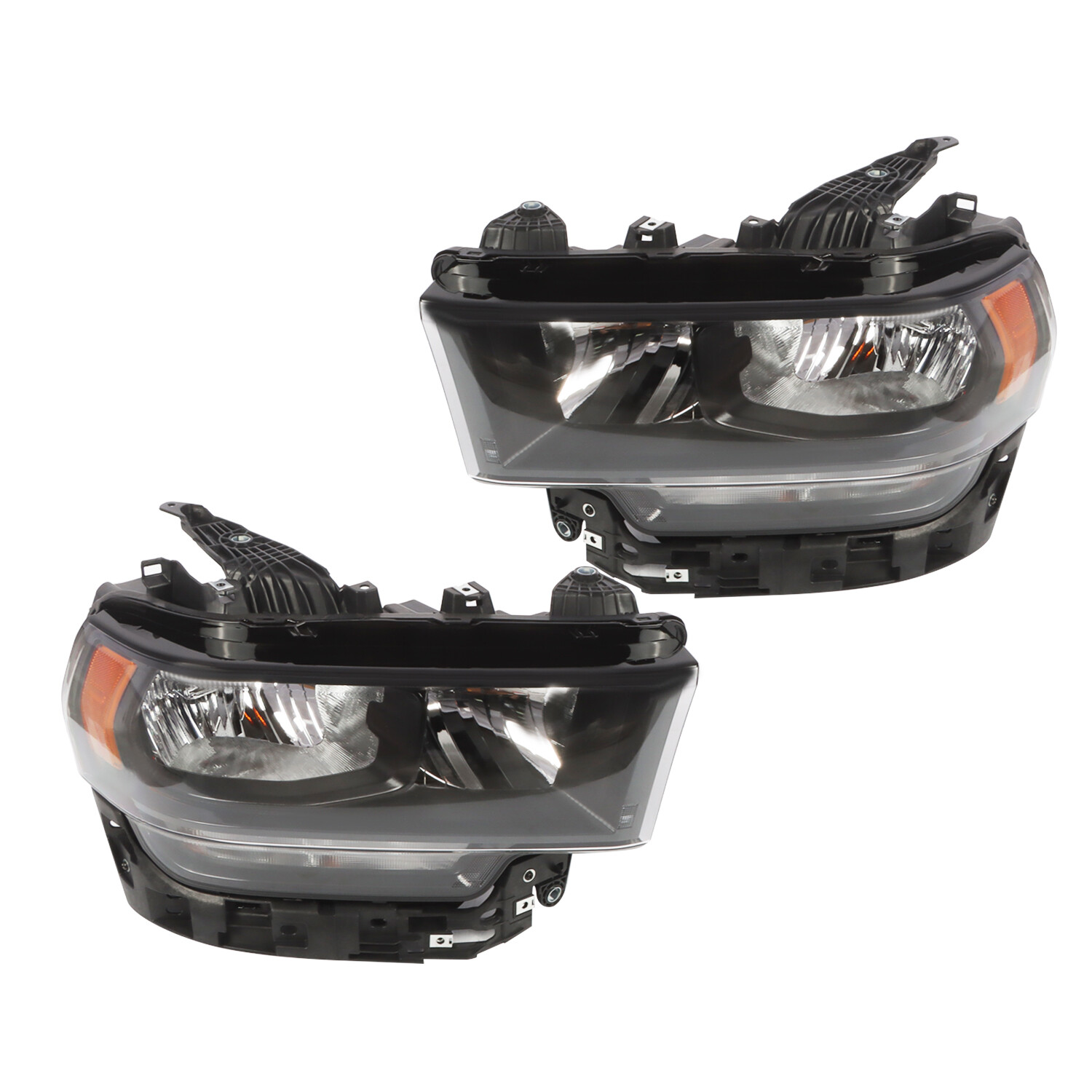 For 2019-2024 Ram 2500 3500 Halogen Model Headlights Headlamps Left+Right Black