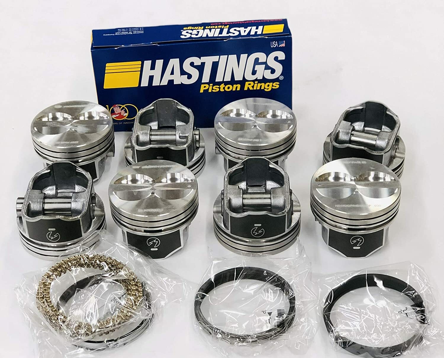 SPEED PRO Ford 289 302 5.0 V8 Flat Top 4VR Hyper Pistons MOLY Rings 9.0:1 +.030″