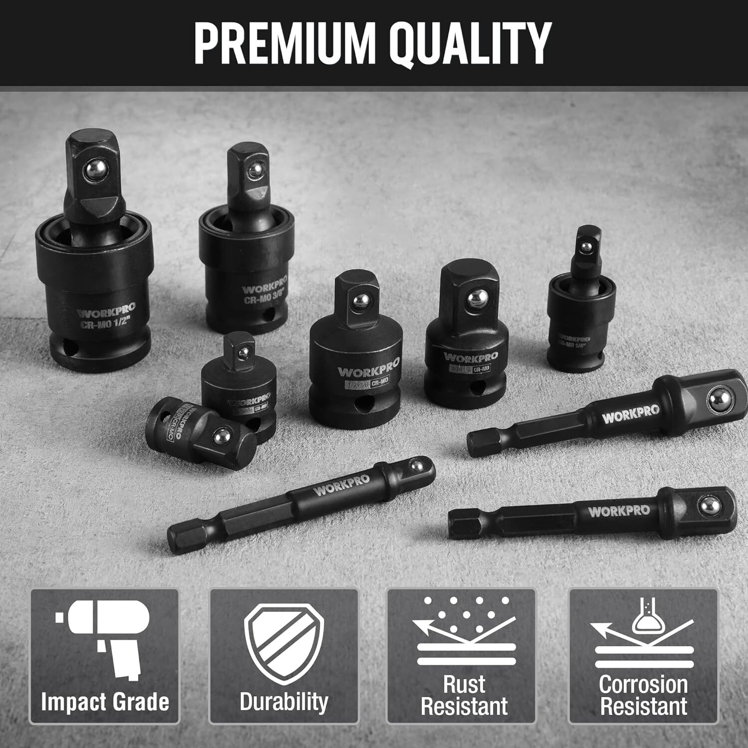 WORKPRO 10 Pieces Impact Socket Adapter Set with a Heavy-Duty Case Black NEW