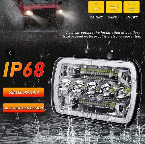For Ford E-150 Econoline E-250 E-350 7×6″ 5X7″ in LED Headlights Hi-Lo Beam DRL