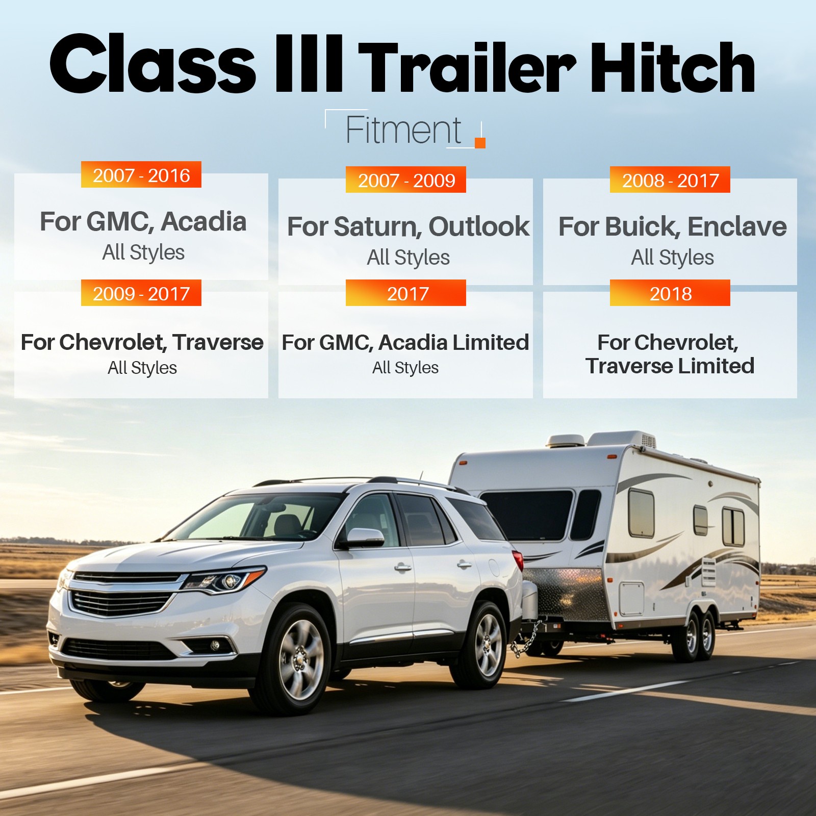 Trailer Tow Hitch For 07-17 GMC Acadia 09-18 Chevy Traverse Class 3 2″ Receiver
