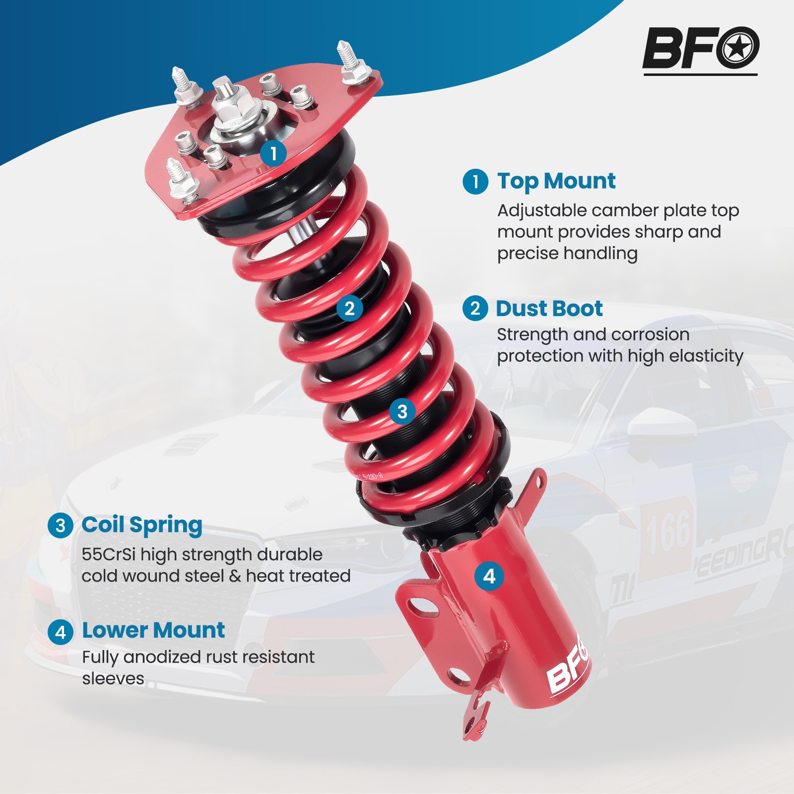 BFO Coilovers Struts Suspension For Toyota Corolla E100 AE101 88-99 Adj. Height