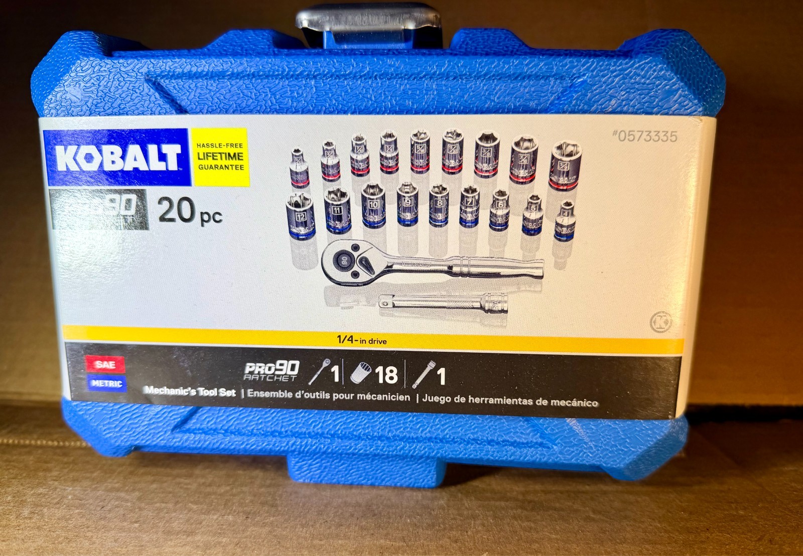 Kobalt 20 Piece 1/4 in Drive Mechanics Tool Set SAE Metric Pro90 Ratchet 0573335